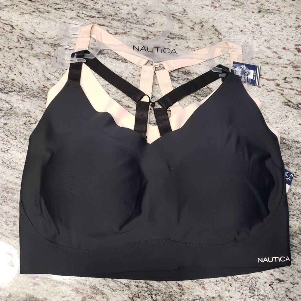 NAUTICA laser cut Convertible strap lounge bras 2 pk 1x 2x‎ black nude